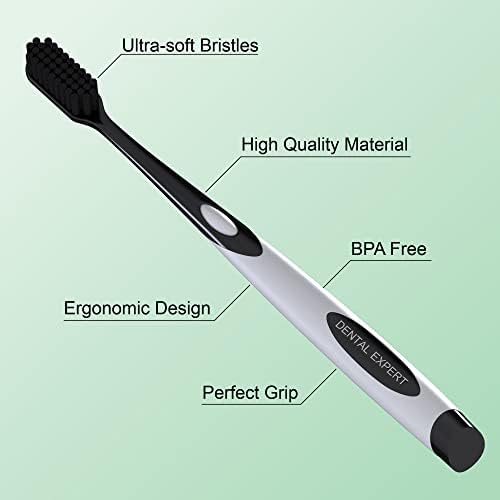 Black Charcoal Toothbrush Ultra Soft for Sensitive Gums - Teeth Whitening Brush for Adults & Children [Extra Family Pack] Super Soft Tip Bristles