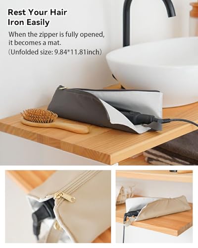 Hot Iron Holder & Mat, Heat Resistant Travel Bag for Curling Iron, Flat Iron - Hair Tool Organizer for Home, Travel