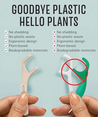 Biodegradable Floss Picks (200pcs) - Natural Dental Floss - Nontoxic Plant Based Floss Sticks for Adults & Kids - Vegan Tooth Pick Flossers - Single Thread Mint