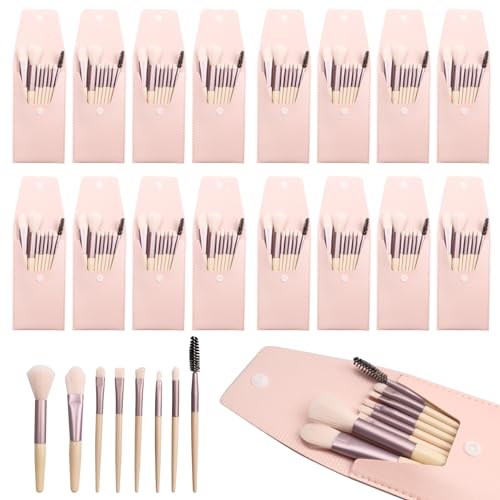 16 Sets Travel Makeup Brush Set Synthetic Fiber Face Foundation Make up Brushes Bridesmaid Gift with Travel Makeup Bag for Wedding Bridal Shower Favors Bachelorette Party Gift (Ivory Beige)
