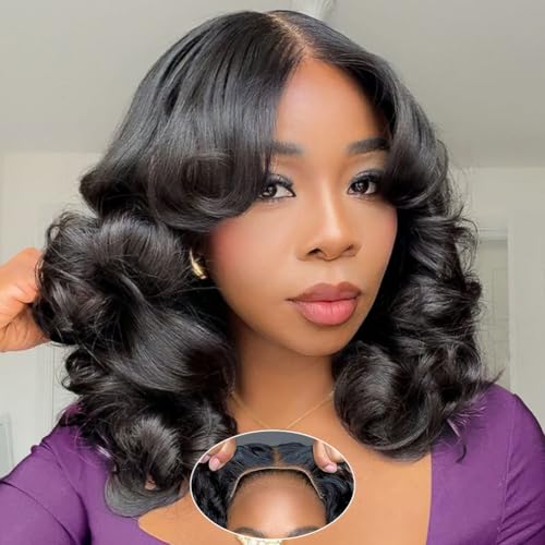 Body Wave BOB Wig Human Hair 5X5 HD Lace Closure Wavy Wigs for Black Women Glueless Wear And Go Wigs Human Hair Pre Plucked Wavy Wig 200 Density Virgin Hair 14 Inch Glueless Body Wave Bob