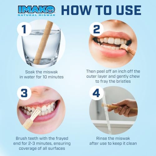 Imako Premium Miswak Toothbrush Sticks - Individually Vacuum Sealed with Travel Glass Case (10 Pack)