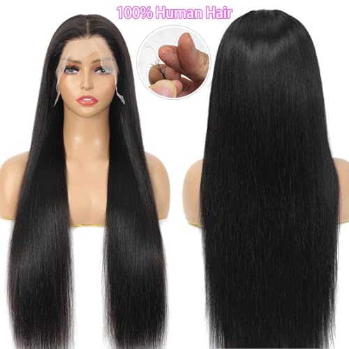 32 Inch 13x6 Lace Front Wigs Human Hair Pre Plucked 100 Percent Human Hair Wig Straight Hd Lace Frontal Wigs Human Hair Glueless Wigs Human Hair for Women Natural Color