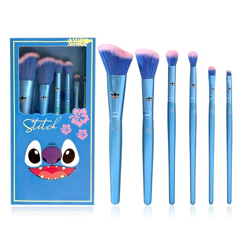 5Pcs Interstellar Baby Makeup Brushes Set, Creative Stitch Theme Cosmetic Brushes Set, Premium Synthetic Foundation Eyeshades Brush Set Best Gift for Young Girl Women (Blue Stitch)