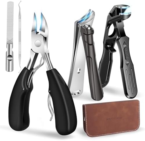 2025 Toenail Clippers for Thick Nails for Seniors, Nail Clippers for Men Angled Head, Toe Nail Clippers Slanted, Wide Jaw Opening with Catcher, Heavy Duty Ingrown Toenail Clippers Long Handle