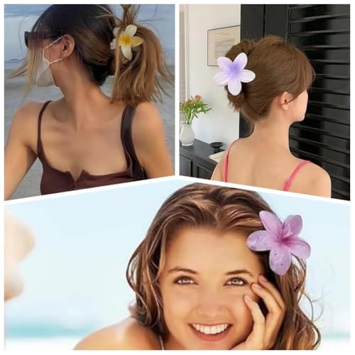 10 Pcs Hawaiian Plumeria Hair Clips, Flower Claw Clips for Thick and Thin Hair, Non-slip Beach Hairpins for Women