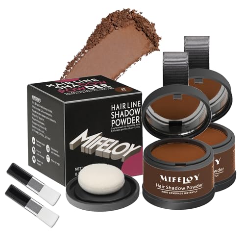 Mifeloy 2 Pack Root Cover Up Powder, Medium Brown - Long-lasting Gray Hair Root Concealer for Hairline, Beard Line, Eyebrow, Instantly Covers Thinning Grays, Touch Up Hair Color for Travel