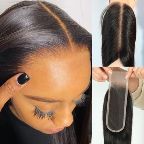 2x6 Skinlike Real HD Lace Closure Deep Parting Straight Human Hair, 0.095mm Ultra-thin HD Lace, Tiny Knots, Brazilian Virgin Hair Closure, Pre-plucked with Natural Hairline, 12inch