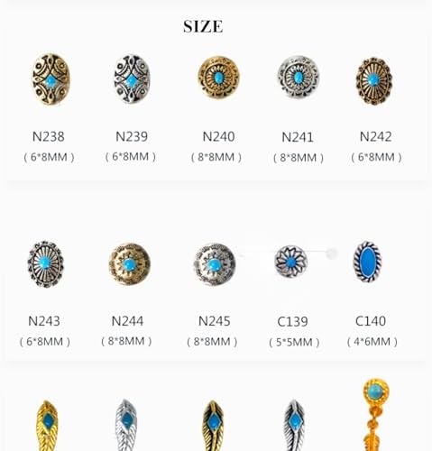 50 PCS Metal Turquoise Nail Charms - Western Cowboy Nail Art Decorations, 3D Nail Gems for DIY Manicure, Mixed Shapes Nail Accessories for Gel Acrylic Nails (Blue)