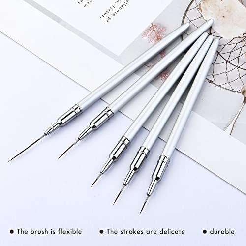 5PC Nail Art Brush Set - Long Lines, Liner, UV Gel Polish, Metal Handle, Sizes 7/9/11/15/25mm
