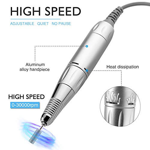 30000RPM Portable Nail Drill Machine, AZ GOGO Professional Rechargeable Electric Efile Nail Drill for Acrylic Gel Nails, Manicure/Pedicure, Polishing, Cuticle - Salon or Home Use（Blue）