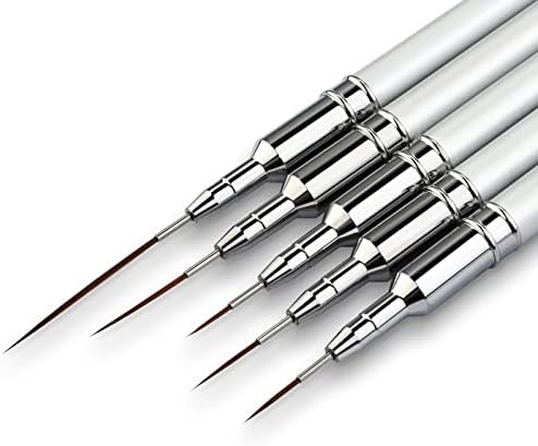 5PC Nail Art Brush Set - Long Lines, Liner, UV Gel Polish, Metal Handle, Sizes 7/9/11/15/25mm