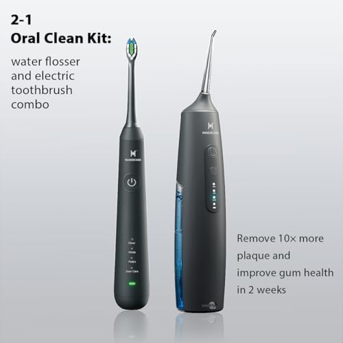 2-1 Oral Clean Kit- Water Dental flosser & Electric Toothbrush Combo- Brushing & Flossing- for Teeth Cleaning and Gum Health (Black)