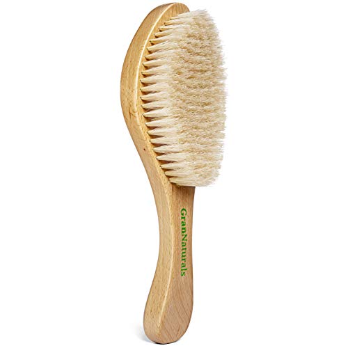 GranNaturals Soft Bristle Hair Brush - Curved Boar Bristle Vintage Style Hairbrush for 360 Waves, Sleek Slick Back Ponytail & Bun, Smoothing, Fades for Women & Men - Wooden Handle