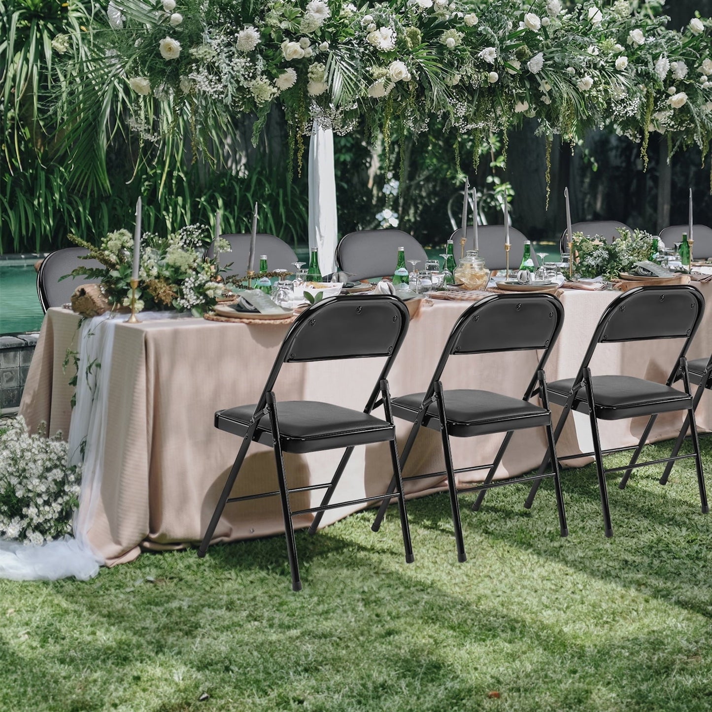 2-Pack/4-Pack Folding Chairs with Padded Seat & Backrest, Heavy-Duty Metal Frame, Portable & Space-Saving, Comfortable PU Leather for Indoor Outdoor, Office, Party, Wedding, Events – Black/Khaki