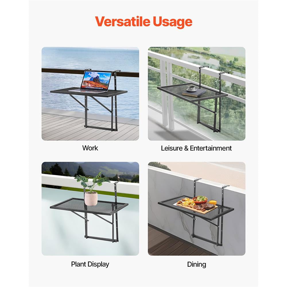 GVN Outdoor Metal Balcony Table 19x24, Hanging Patio Railing, Durable & Sturdy, Perfect for Deck, Porch, Easy Assembly