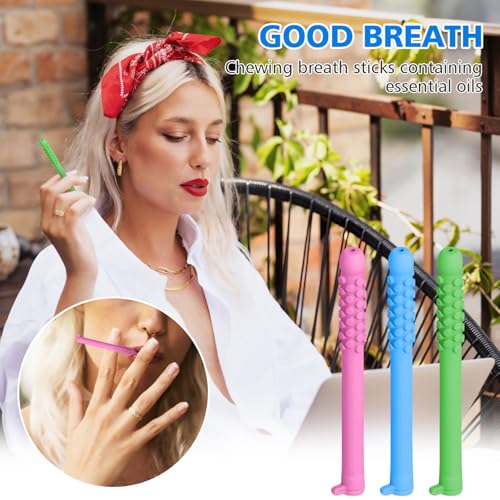 Chewable Breather Quit,3PCS Chewable Essential Oil Breath Stick,Chewable Breather Stick with Essential Oil for Aromatherapy on The Go Natural Focus