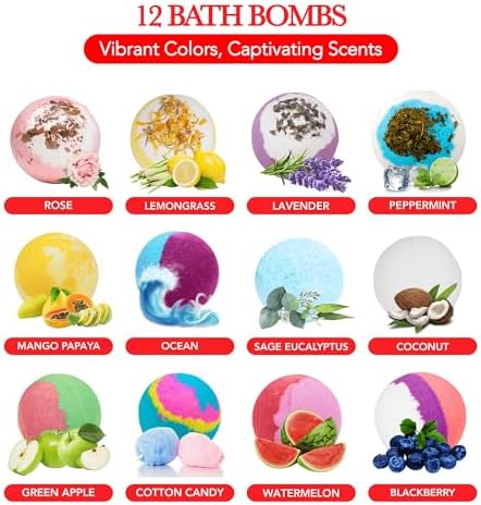 12 Large Bath Bombs Gift Set for Women - 3 Oz Handmade Organic Fizzies With Moisturizing Shea Butter - Perfect for Bubble Spa Relaxing - Gift for Her, Girls, Wife, Mother