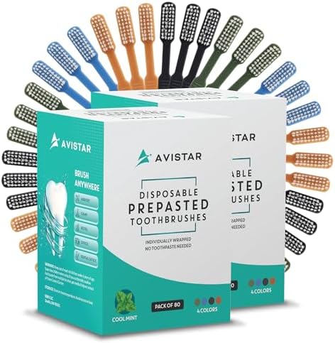 160 Prepasted Disposable Toothbrushes Individually Wrapped - Single Use Pre Pasted Disposable Toothbrushes with Toothpaste Built In - Waterless Toothbrush for Travel, Airbnb Guests, Hotel, & Camping
