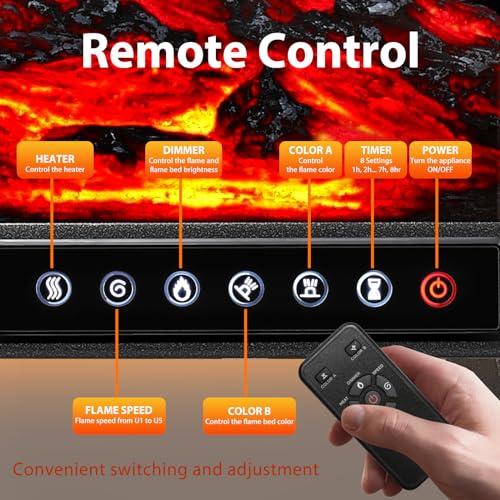 ZAFRO 24-inch Electric Fireplace Heater, 5100 BTU Freestanding Portable Electric Fireplace Stove with Remote Control & Timer, Adjustable Flame Color, 500W/1500W, Black