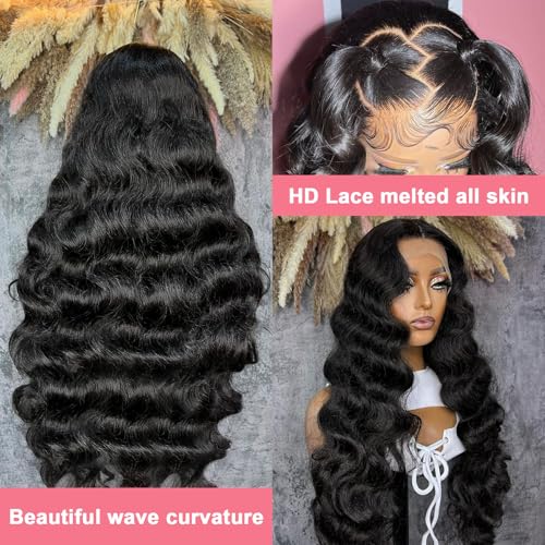 13X6 Body Wave Lace Front Wigs Human Hair 12A 250% Density 30 Inch Lace Frontal Wigs Human Hair Glueless HD Lace Front Wigs Human Hair pre Plucked with Baby Hair Natural Color