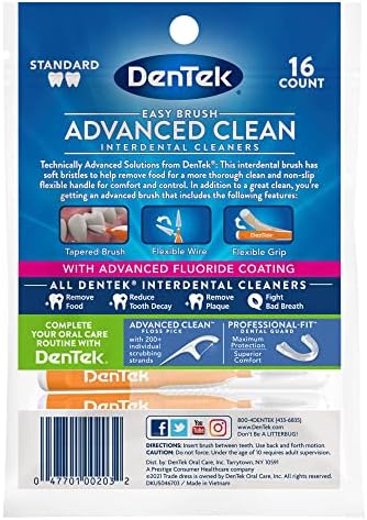 DenTek Easy Brush Advanced Clean Interdental Cleaners, Standard, 16 Count, 6 Pack