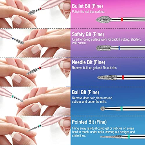 25Pcs Nail Drill Bits Set with Portable Holder, 3/32 Inch Ceramic Diamond Carbide Cuticle Efile Remover Nail Drill Bit for Home Salon Acrylic Gel Polish Manicure Pedicure