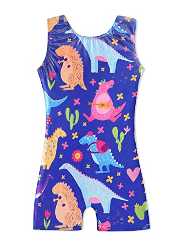 HOZIY Dinosaur Leotards with Shorts for Gymnastics Toddler Girls Kis Tumbling Outfits 5t Size 5-6x Year Old Leo Gimnasia Blue Rainbow Strawberry Sparkly