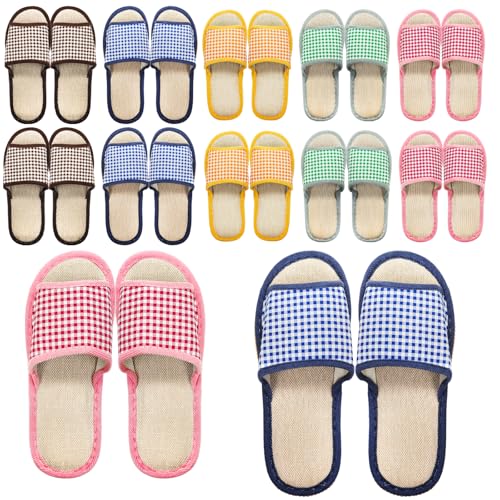 10 Pairs Washable House Slippers for Guests, Disposable Indoor Slipper with Thick Sole, Non Slip Open Toe Slipper, Spa Slipper Bulk for Home, Hotel, Bedroom, Travel, Unisex Universal Size