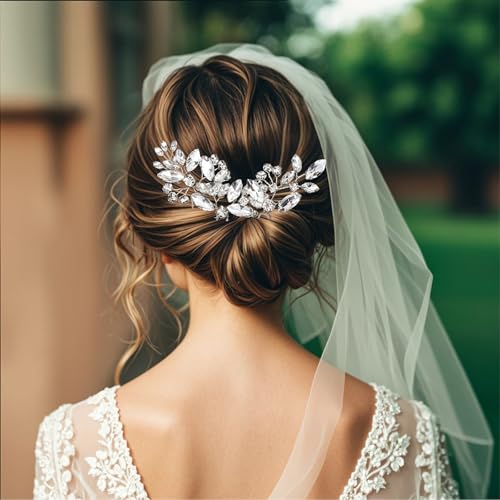 10 pcs Bride Hair Pins Rhinestone Bridal Hair Piece for Women Crystal Hair Accessories for Bride Bridesmaids Flower Girls(Silver)