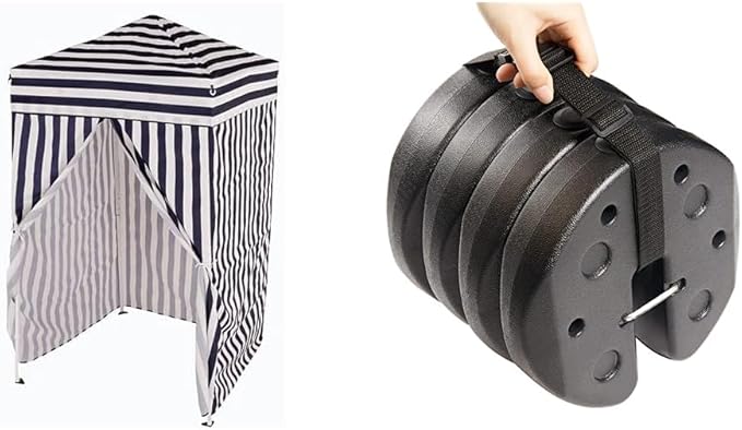 Impact Canopy 4' x 4' Portable Dressing Room, Navy Blue/White & ABCCANOPY Easy Canopy Weights, 4Pack (27LB)
