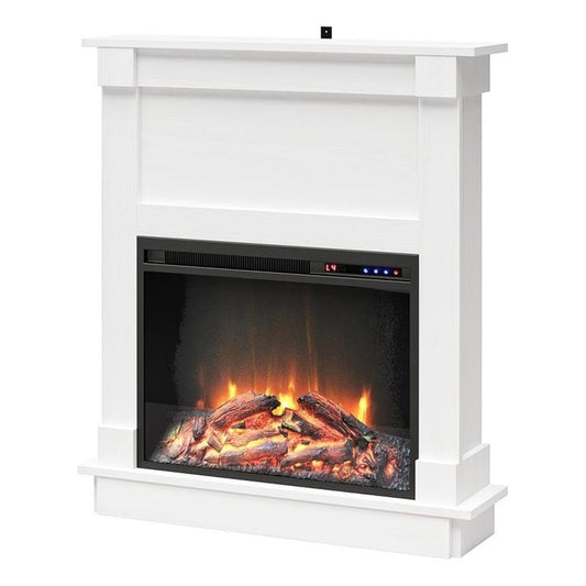 Ameriwood Home Ellsworth Fireplace with Mantel, White - Cozy Electric Heater for Home & Kitchen, 400 sq. ft. Heating, Remote Control, Neutral Finish