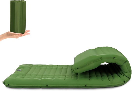 Inflating Sleeping Pad for Camping.LORPECT 4.5 in Thick Sleeping Mat .Compact Waterproof Camping Air Mattress with Pillow.Foot Pressure Inflatable Camping Pads for Backpacking & Hiking. (Green 1)