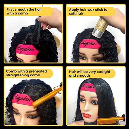 Hot Comb Set 7Pcs, Electric Hair Straightener Pressing Comb for Black Hair, Hot Comb Set with Wig Wax Stick, Lace Band, Rat Tail Comb ＆Salon Clips
