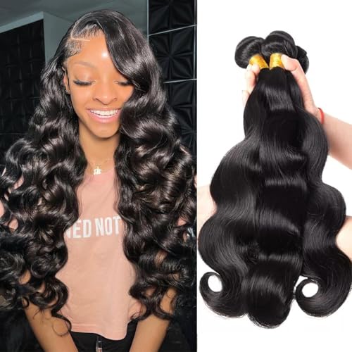 Human Hair Bundles Body Wave 20 22 24 Inch Bundles Human Hair 12A Brazilian Virgin 100% Unprocessed Quick Weave Hair Bundles for Black Women Natural Color