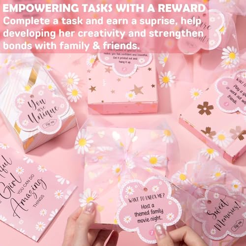 Birthday Gifts for Tween Teen Girls - 8 PCS Gifts Basket Teen Girl Gifts Trendy Stuff Girls Fun Empower Gift Box w/Task Tags Make up Brushes Makeup Bag, Graduation Gifts Idea for Her Niece Daughter
