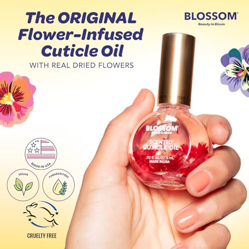 Blossom Cuticle Oil for Nails, Hydrating, Moisturizing, Scented Nail Oil Cuticle Care, Infused with Real Flowers, Made in USA, 0.75oz, 3 pack, Mini Gift Set, Lavender/Jasmine/Rose