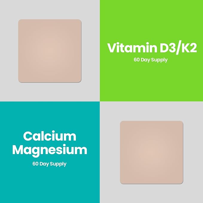 Bone Health Complete Duo Lifestyle Patches Vita D3/K2, Calcium Magnesium - Self Adhesive Time Release Topical Patch, 8-10 Hours (60 Day Supply)
