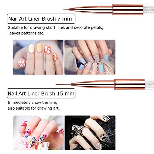 5pc Nail Art Brush Set - Rose Gold Rhinestone Handles with Gel Polish, Liner, Drawing Brushes for Salon & DIY Manicure