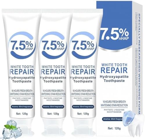 3 PCS Hydroxyapatite Toothpastes for Enamel Protection and Tooth Strengthening, Fluoride-Free with Gentle Mint, Fresh Breath, Reduce Tooth Sensitivity,Daily Use for Oral Care