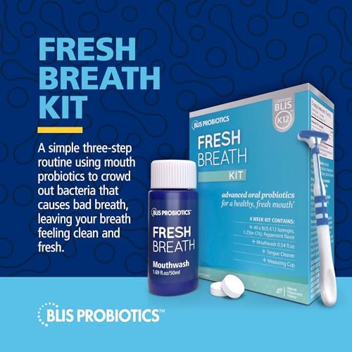 BLIS Probiotics Fresh Breath Kit with Potent BLIS K12 Oral Probiotics | Clinically Proven Bad Breath and Halitosis Treatment | Contains Mouthwash, Tongue Scraper and Lozenges - 4 Week Supply