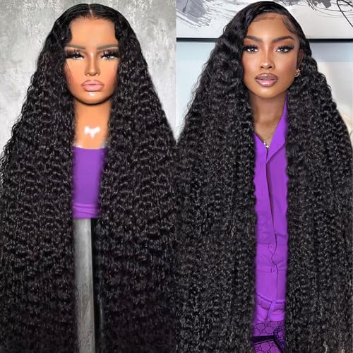 13x6 Deep Wave Lace Front Wigs Human Hair Wigs for Women 200 Density HD Transparent Deep Curly Lace Frontal Wigs Human Hair Pre Plucked with Baby Hair Natural Color 30 Inch
