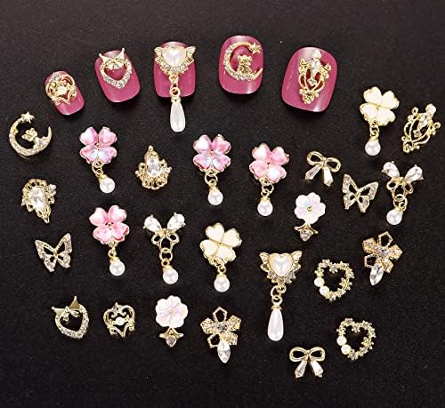 1 Pack of 50pcs 3D Nail Charms for Acrylic Nails with Art Nail Gems and Rhinestones (#1-Gold Tone)