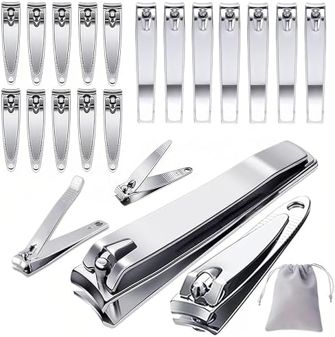 20-Pack Stainless Steel Fingernail & Toenail Nail Clippers Bulk Set - 12 Small + 8 Medium Size with Storage Pouch, Manicure Kit for Men/Women Travel, Gifts, Homeless Care Supplies
