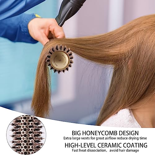 3 Pcs Boar Bristle Round Brush for Blow Drying, Nano Thermal Ceramic and Ionic Tech Hair Brush for Curling and Straightening - Large，Medium and Small Round Brushes