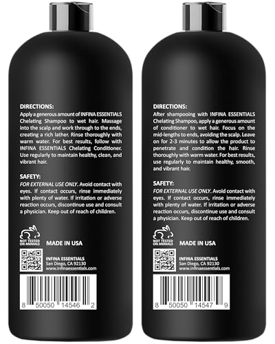 Chelating Hard Water Shampoo and Conditioner Set with Chelactik-3 & Rosemary Oil - Color Safe Metal Detox Shampoo and Conditioner for Mineral Build-Up & Swimmers Hair - 16 fl oz each