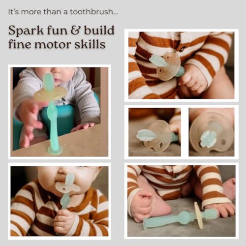 Haakaa 360° Silicone Baby Toothbrush – 100% Soft Food Grade Silicone, BPA-Free, Suction Base, Safe for Babies 6 Months+, Gentle Gum and Teeth Cleaning for Infants, Gum Massager (Pink)