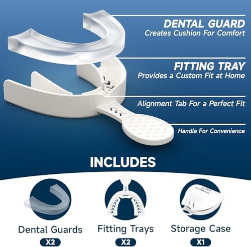 2 Pack Upgraded Night Guards for Teeth Grinding and Clenching, Standard Size, Professional Mouth Guard with Fitting Tray for Adults & Teens, Comfortable Solution for Clenching