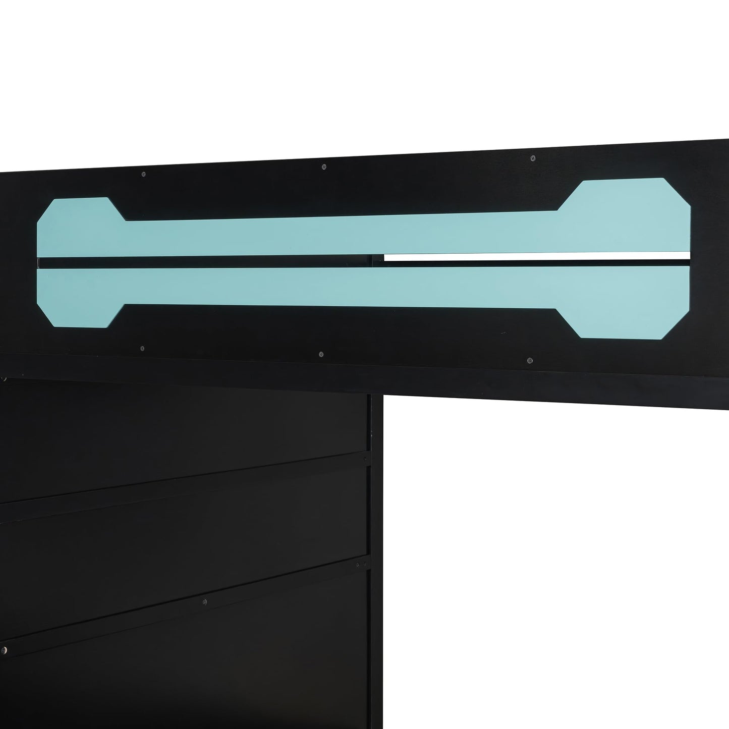 Gaming Bed with RGB Lighting, Desk, Multi-Storage Shelves and LED, Esports Design for PC & Console Gamers, Full Size Wood Loft Bed for Kids Bedroom (Cloud Blue/G)