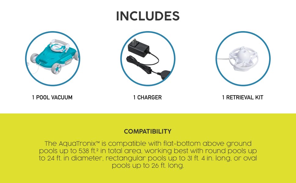 Bestway: AquaTronix: G200 Robotic Pool Vacuum - Cordless Debris Cleaning for Flat-Bottom in/Above Ground Swimming Pools, Maintenance Up to 538 SqFt